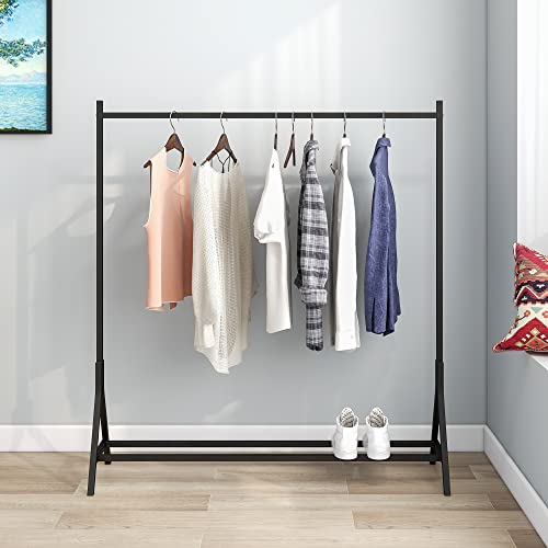 NobAura Heavy Duty Metal Garment Rack, Freestanding Clothes Rack, Coat Rack with Bottom Shelf, Multi-functional Hanging Rack for Bedroom, Laundry Room, Boutiques, Black