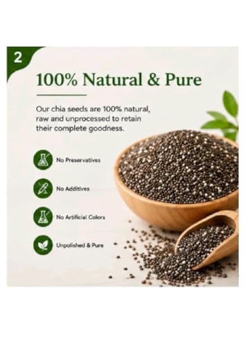 Image of Nector Organics Chia Seeds 500g - Dirt & Stone Free Premium Chia Seeds | 30 days pack | High Fibre & Plant Protein | Helps with Weight Management | Good for Summer Hydration | Super Seeds for Smoothies.
