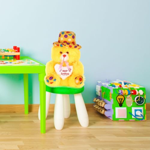 Image of Trendller Yellow Teddy Bear with Cap and Keep Smiling Heart - 30 cm Soft, Washable Plush Gift for Kids, Girls, Boys, and Loved Ones - Perfect for Birthdays, Valentine's, Christmas