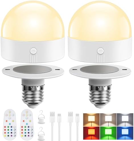 TJOY E26 Rechargeable Light Bulb with Remote and Timer, Battery ...