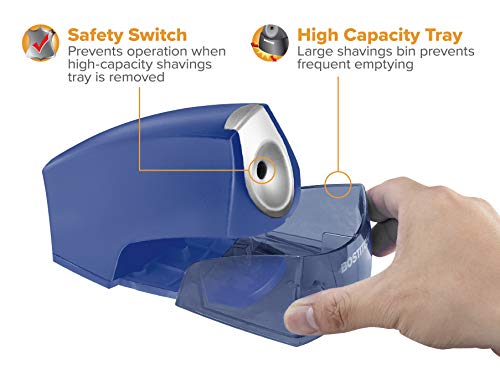 Image of Bostitch Office Electric Pencil Sharpener for Classroom & Desk Use, Heavy-Duty Stall-Free Motor, High-Capacity Shavings Tray, Dark Blue