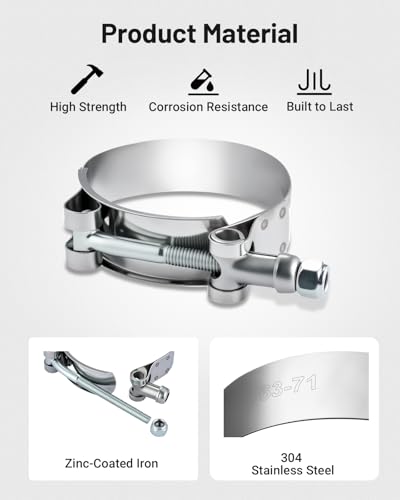 Image of EVIL ENERGY 2.25 Inch T-Bolt Hose Clamps, Stainless Steel 304 Turbo Intake Clamps, 57-65mm Adjustable Range for 2-1 /4 inch Hose ID, Intercooler Radiator Pipe Clamps for Silicone Coolant Hoses, 4PCS