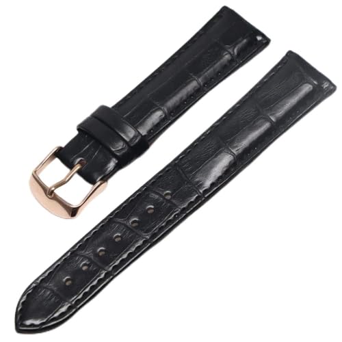 18mm Genuine Leather Watch Band Strap Fits ACCUTRON II 97B128 Black Rose Buckle