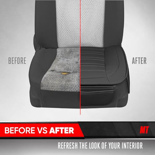 Image of Motor Trend Seat Covers for Cars Trucks SUV, Faux Leather 2-Pack Black Padded with Storage Pockets, Premium Interior Car Seat Cover