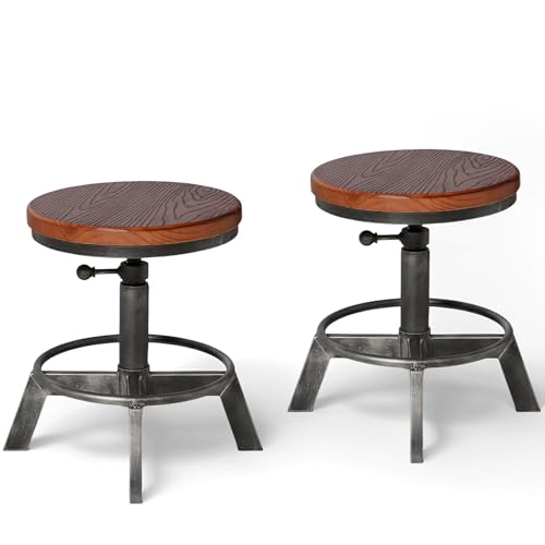 BOKKOLIK Set of 2-Industrial Bar Stool-Counter Height Chairs- Swivel Wooden