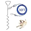 Dog Tie Out Cable and Anti Rust Spiral Stake , 30ft Outside Leash&Chain for Camping and Yard, 16” Heavy Duty for Medium-Large Dogs Up to 125 lbs (30FT, Blue)