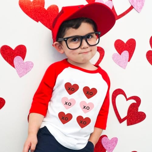 Image of Kids Valentines Shirt Boys Girls Valentine's ABC I Love U Heart Heart XO XO Graphic Tees Raglan Toddler Long Sleeve Tops