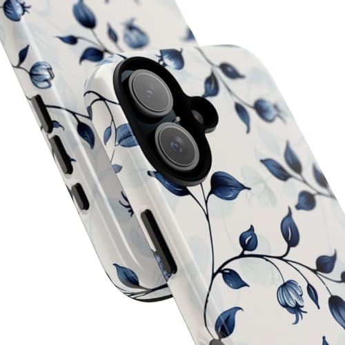 Coque iPhone 16 bleu vigne rigide brillante aux détails d'exception
