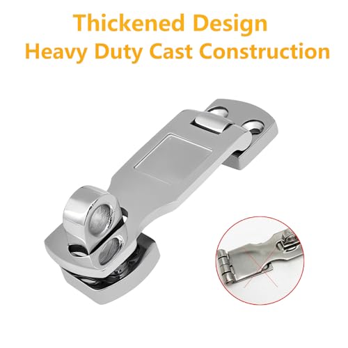 Image of Marine Grade 316 Stainless Steel Heavy Duty Door Hasps Latch with Turning Padlock Eye Mount, 3 Inch Heavy Duty Swivel Safety Hasp, Boat Door Hasp,2Pcs
