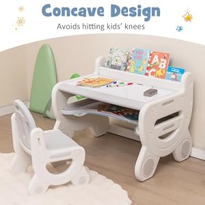 Costzon kids table and chair set plastic activity table with watercolor pens blackboard eraser storage shelf for drawing reading playing eating toddler table and chair gray  urban country home decor