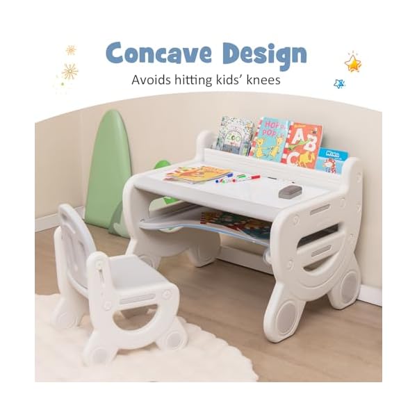 Costzon kids table and chair set plastic activity table with watercolor pens blackboard eraser storage shelf for drawing reading playing eating toddler table and chair gray  urban country home decor