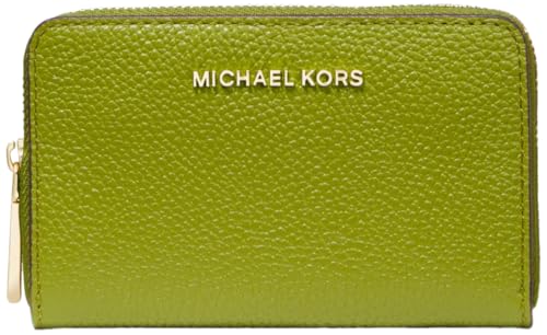 Image of Michael Kors Jet Set Small Zip Around Card Case, Gold-Tone Hardware /Mercer Pebble Leather /Meadow Green