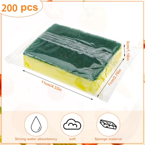 Image of 200 Pcs Individually Wrapped Sponges, Uncompressed Non Scratch Scrouing Sponges for Household Cleaning Dishes Kitchen Airbnb Apartment Car Bike Green