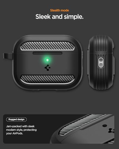 Image of Spigen AirPods Pro 3 Cover Case, Carabiner Included, [Shock Proof] [Light & Compact], Rugged Armor - Matte Black