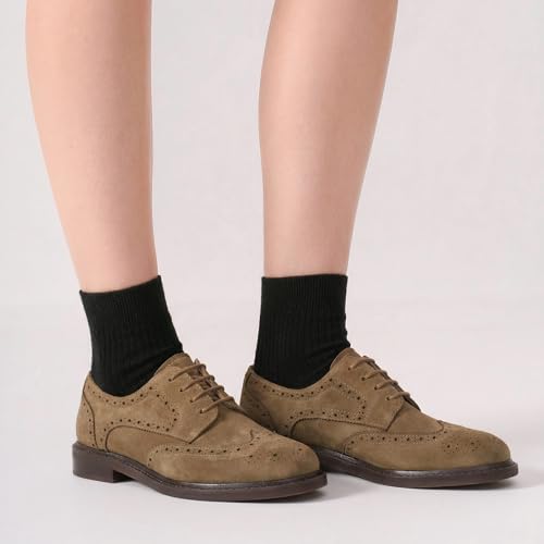 Image of BEAU TODAY Oxford Shoes for Women,Leather Brogue Dress Shoes,Comfort Brethable Ladies Lace-up Handmade Wingtip Shoes for Business Work