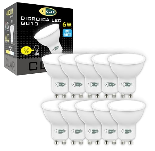CLAR   Bombillas LED Dicroicas 6W GU10, Bajo Consumo, Equivalente a Alogenos LED Techo 40W 50W, 6W Blanco Neutro 4000ºK (Pack 10)