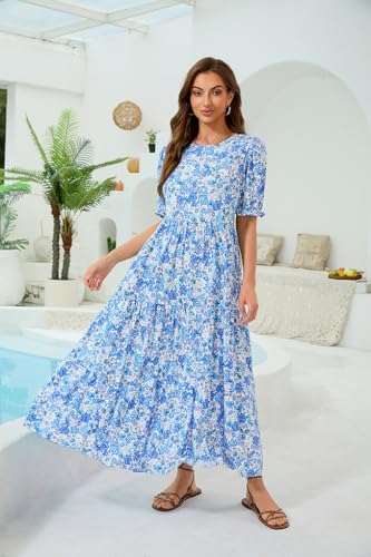 Image of Women's Maxi Dress Casual Loose Fit Tiered A-Line Flowy Summer Dress with Pockets