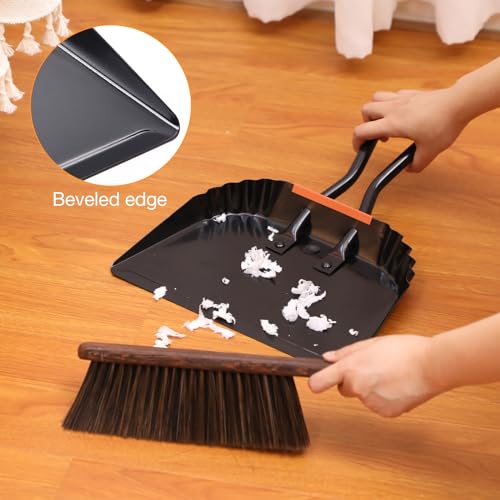 Mumufy 4 Pack Black Industrial Metal Dustpan 12\" Heavy Duty Dust Pan with Handle Handheld Dustpan Wide Scooper Dust and Debris Sweeping Tool Precision Edge Ideal for Cleaning Indoor Outdoor Surfaces