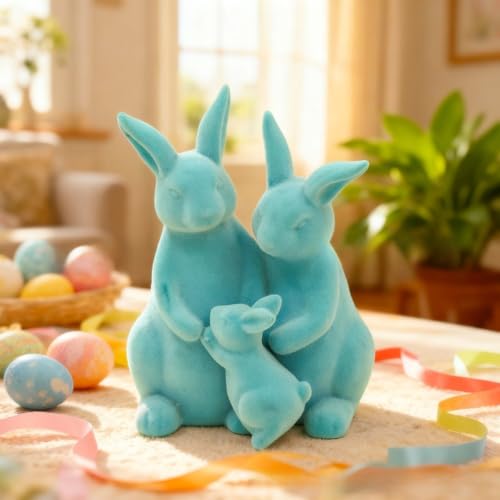 Lapin de Pâques en résine floquée jaune déco durable et douce - 5