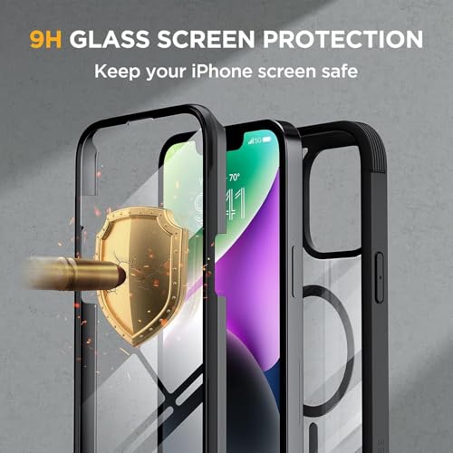 Image of Miracase Glass Series Designed for iPhone 14 Plus Case 6.7 inch, Upgrade Full-Body Magnetic Clear Case with Built-in 9H Tempered Glass Screen Protector,Compatible with MagSafe, Black