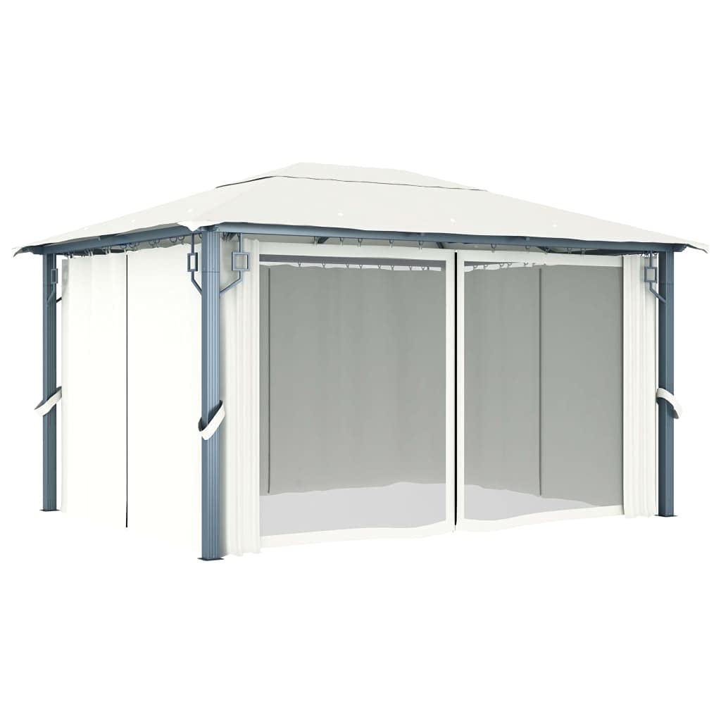 vidaXL Altana z zasłonami i lampkami LED, 4x3 m, kremowa, aluminium