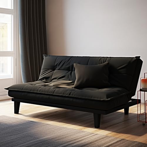 yoyomax Futon Sofa Bed, Convertible Sofa Bed Couch - Adjustable Modern Folding Sofa Bed Easy to Clean-Ideal for Bedroom, Living Room, Apartment and Office-Compact Design for Spacing Saving-Black