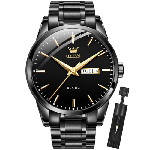 Image of OLEVS Mens Gold Watches Analog Quartz Business Dress Watch Day Date Stainless Steel Classic Luxury Luminous Waterproof Casual Male Wrist Watches