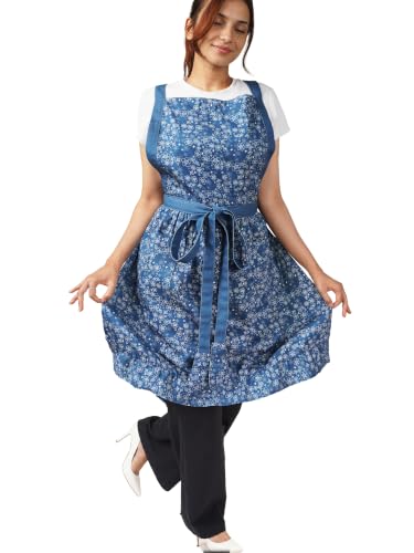 Image of 100% Cotton Unisex Apron - Adjustable Neck Straps, Vibrant Print, Reinforced Stitching, Multipurpose& Deep Pocket - for Cooking, Catering, Gardening, Painting-Printed Aprons