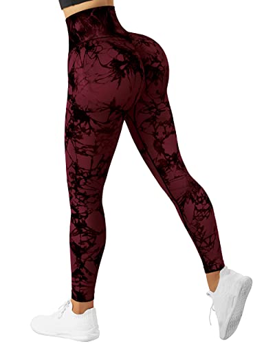 SUUKSESS Scrunch Butt Lifting Seamless Leggings for Women Booty High Waisted Workout Yoga Pants (Tie Dye Red, L)