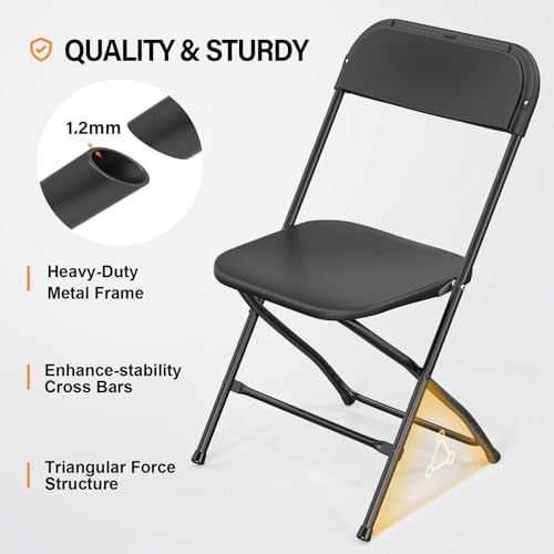 image for VINGLI 10 Pack Black Plastic Folding Chair, Indoor Outdoor Portable St