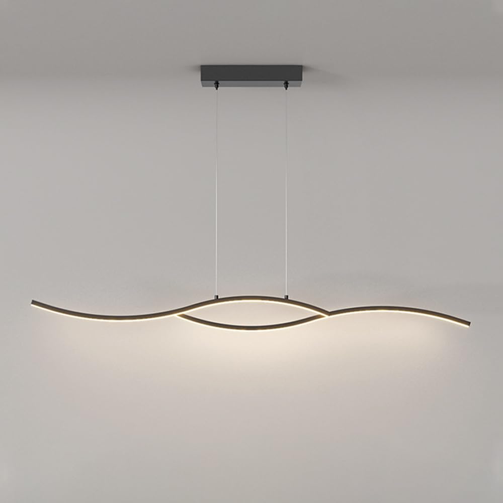 CSXSXAUO LED Linear Pendant Light Modern Wave Chandelier Dimmable Hanging Ceiling Lamp 39" Dining Table Lighting Fixture 26W Chandeliers for Kitchen Island Office with Remote Control Star o