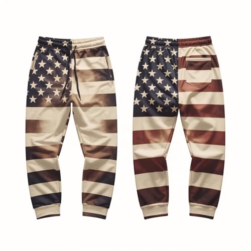 U.S. 250th Anniversary Men's Joggers, Patriotic Theme Print Sweatpants with Pockets & Drawstring