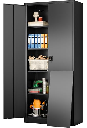 Image of SISESOL Wide & Deep Metal Storage Cabinet with Lock & 5 Shelves,72 inch Black Garage Storage Cabinet with Locking Doors,Lockable Cabinets for Home,Office,Garage,Shop,Basement 72x36x18