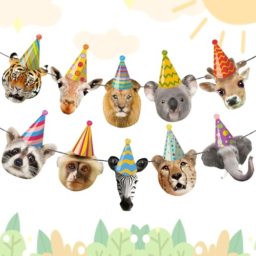 Geburtstag Banner Tiere, Happy Birthday Girlande Tiere, Banner Waldtiere, Happy Birthday BannerSafari, PartyTiere Girlande für Kinder SafariTiere Party Dekorationen Wald Tier Thema Dekorationen