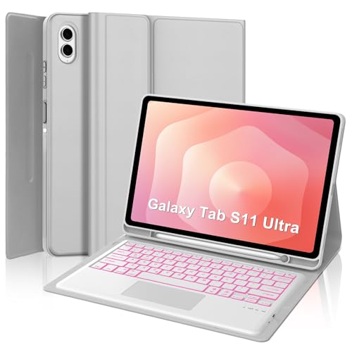 Image of Backlit Keyboard Case for Samsung Galaxy Tab S11 Ultra 14.6 inch 2025, Galaxy Tablet S11 Ultra Case with S Pen Holder, Magnetic Detachable Smart Tablet Keyboard Cover with Touchpad, Auto Sleep /Wake