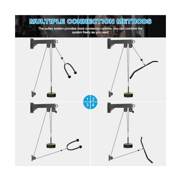 Wall Mounted Pulley System, Low Cable Machine Pulley System for LAT Pulldown, Biceps Curl Home Gym Equipment with Fitness Pull Down Bar, Tricep Rope - Image 3