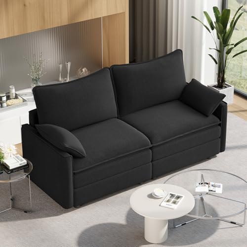 Image of Vesgantti 74 inch Loveseat Sofa for Living Room, Comfy Cloud Couch Deep Seat Chenille Modern 2 Seater Small Sofa with Armrest Pillow, Easy Assembly for Small Spaces, Black