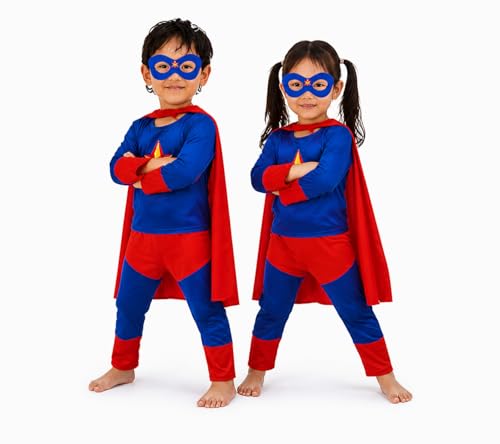 Image of superhero costumes for kids | Blue Red Full Sleeve T-Shirt & Track Pants | Kids Fancy Dress for Birthday Party, School Function for age group 3 to 8 yrs
