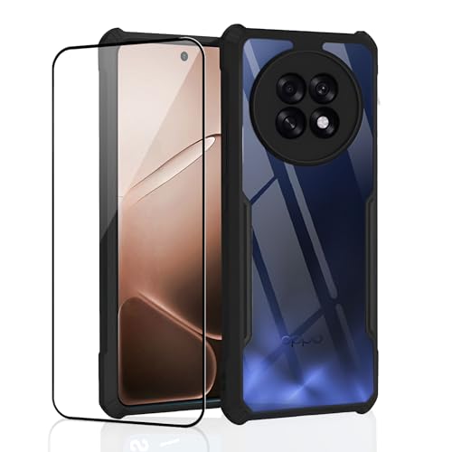 Image of Back Cover Case + Screen Protector for Oppo F31 Pro Plus 5G | Transparent Black | PC Anti Yellow Mobile Phone Case Cover for Oppo F 31 Pro Plus / F31 Pro Plus 5G | 360 Degree Protection
