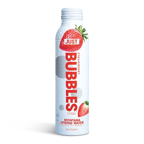Image of JUST Bubbles Strawberry- Pure Premium Sparkling Spring Water in a Fully Recyclable Reusable Eco-Friendly Bottle - 100% Mountain-Sourced Carbonated Water with Naturally Occurring Minerals, 16 Fl Oz