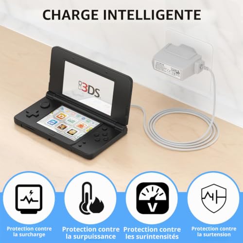 1,2m Chargeur pour Nintendo 3DS/3DS XL/2DS, 5V 1A Adaptateur Câble 100-240V Charger Power Adapter Portable Compatible avec Console de Jeu Nintendo 2DS/2DS XL/DSi/DSi XL/New 3DS (1) – vue 5