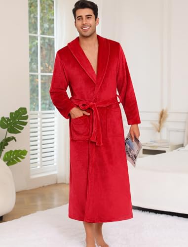ENJOYNIGHT Mens Plush Fleece Robe Cozy Warm Bathrobe with Pockets4
