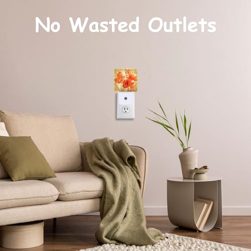 Image of Vintage Orange Flowers Night Light Plug Wall,Poppy Bouquet Oil Painting LED Night Lights with Dusk to Dawn Light Sensor for Women Girls Boys Room Decor,Hallway,Kitchen,Bathroom,Nursery,Stairs