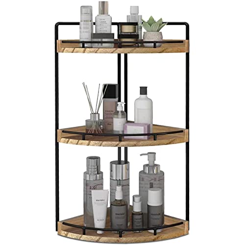 3-Tier Corner Bathroom Organizer Countertop for Storage,Counter Tray and Vanity Organizer,Wood Counter Organizer for Kitchen,Bathroom,Dresser (Rustic Brown)