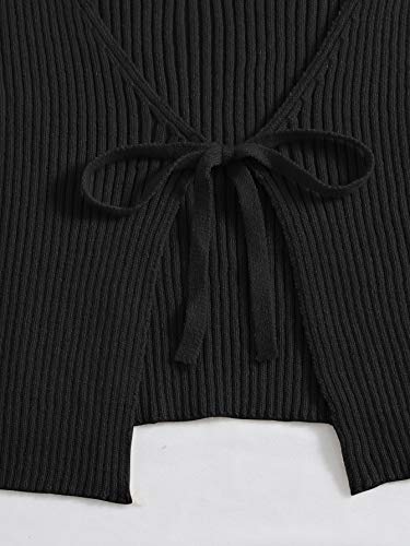 Floerns Women's Tie Front Long Sleeve Rib Knit Cardigan Crop Top Black M #TOP2