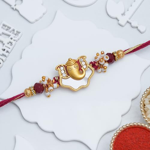 Image of eCraftIndia Ganesha Rakhi for Brother Bhaiya Bhai with Best Bro Ever Fridge Magnet | Roli Chawal Pack