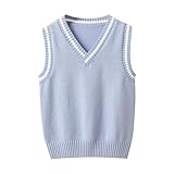 Boys' V-Neck Sweater Vest for Teens Girls 2025 Fall Fashion Knitted Sleeveless V Neck Tops (Light Blue #1, 7-8 Years)