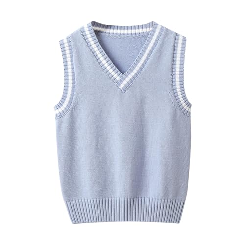 Boys' V-Neck Sweater Vest for Teens Girls 2025 Fall Fashion Knitted Sleeveless V Neck Tops (Light Blue #1, 7-8 Years)