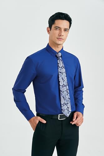 Image of HISDERN Mens Dress Shirt with Tie Pocket Square Set Classic Button Down Shirt Matching Tie Long Sleeve Shirts