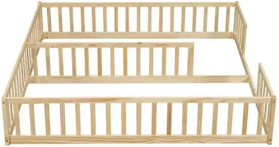 Partial assembly of one twin bed frame section, showing side and end rails connected.